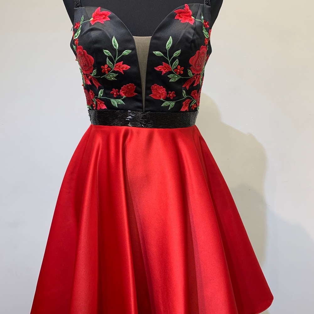 Red floral short dress style 61039
